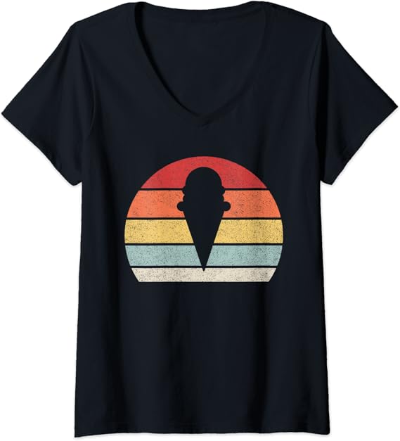 Womens Retro Ice Cream Shirt Summer Vintage VNeck TShirt